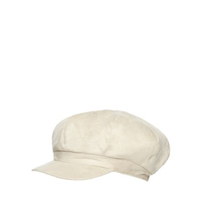 Cream faux fur lined baker boy cap